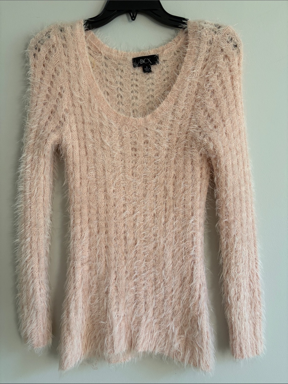 BCX Fuzzy Scoop Neck Sweater in Light Blush
